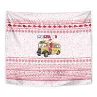 Malta Christmas Tapestry with Santa Driving Vintage Bus Malta Flag and Red White Festive Pattern Design - Wonder Print Shop