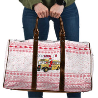 Malta Christmas Travel Bag with Santa Driving Vintage Bus Malta Flag and Red White Festive Pattern Design - Wonder Print Shop