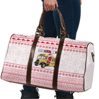 Malta Christmas Travel Bag with Santa Driving Vintage Bus Malta Flag and Red White Festive Pattern Design - Wonder Print Shop