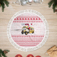 Malta Christmas Tree Skirt with Santa Driving Vintage Bus Malta Flag and Red White Festive Pattern Design - Wonder Print Shop