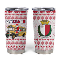 Malta Christmas Tumbler Cup with Santa Driving Vintage Bus Malta Flag and Red White Festive Pattern Design - Wonder Print Shop