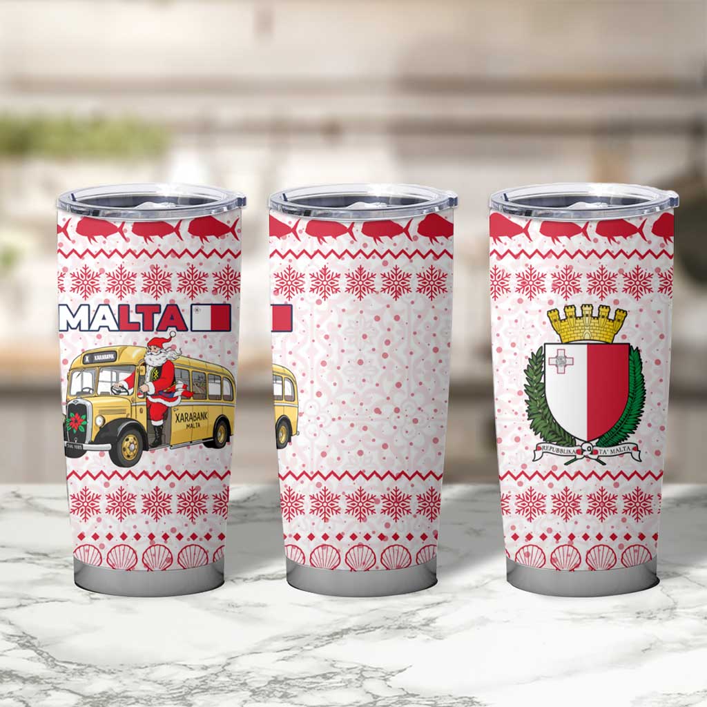 Malta Christmas Tumbler Cup with Santa Driving Vintage Bus Malta Flag and Red White Festive Pattern Design - Wonder Print Shop