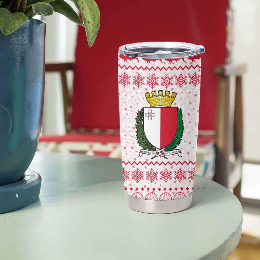 Malta Christmas Tumbler Cup with Santa Driving Vintage Bus Malta Flag and Red White Festive Pattern Design - Wonder Print Shop