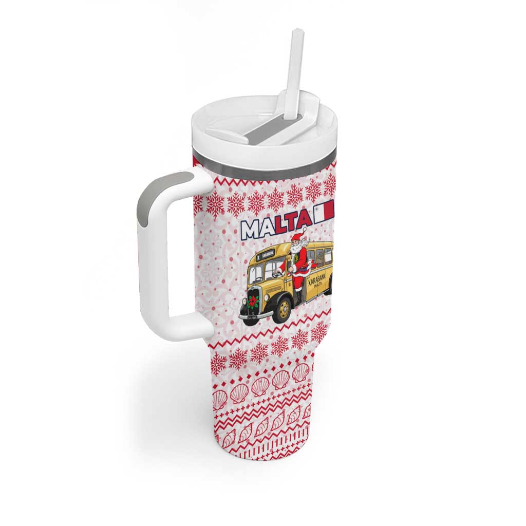 Malta Christmas Tumbler With Handle with Santa Driving Vintage Bus Malta Flag and Red White Festive Pattern Design - Wonder Print Shop