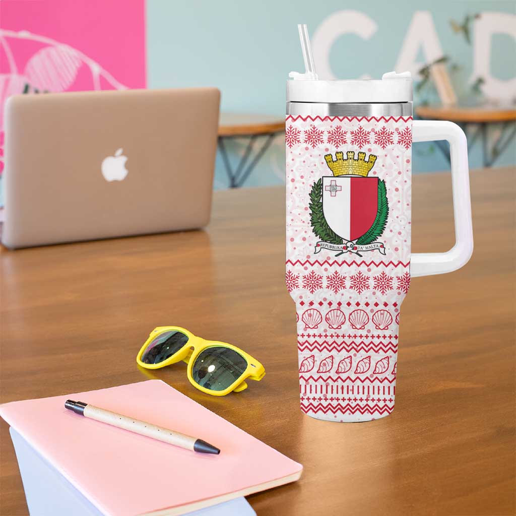 Malta Christmas Tumbler With Handle with Santa Driving Vintage Bus Malta Flag and Red White Festive Pattern Design - Wonder Print Shop