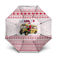 Malta Christmas Umbrella with Santa Driving Vintage Bus Malta Flag and Red White Festive Pattern Design - Wonder Print Shop