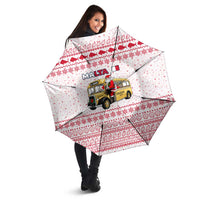 Malta Christmas Umbrella with Santa Driving Vintage Bus Malta Flag and Red White Festive Pattern Design - Wonder Print Shop