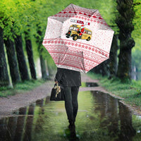 Malta Christmas Umbrella with Santa Driving Vintage Bus Malta Flag and Red White Festive Pattern Design - Wonder Print Shop