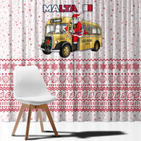 Malta Christmas Window Curtain with Santa Driving Vintage Bus Malta Flag and Red White Festive Pattern Design - Wonder Print Shop
