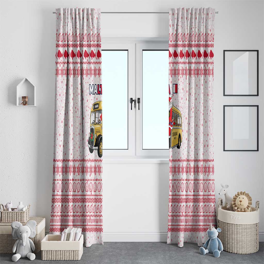 Malta Christmas Window Curtain with Santa Driving Vintage Bus Malta Flag and Red White Festive Pattern Design - Wonder Print Shop