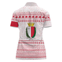 Malta Christmas Women Polo Shirt with Santa Driving Vintage Bus Malta Flag and Red White Festive Pattern Design - Wonder Print Shop