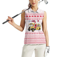 Malta Christmas Women Sleeveless Polo Shirt with Santa Driving Vintage Bus Malta Flag and Red White Festive Pattern Design - Wonder Print Shop