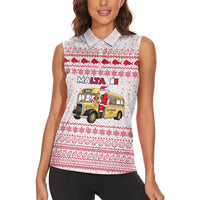 Malta Christmas Women Sleeveless Polo Shirt with Santa Driving Vintage Bus Malta Flag and Red White Festive Pattern Design - Wonder Print Shop