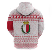 Malta Christmas Zip Hoodie with Santa Driving Vintage Bus Malta Flag and Red White Festive Pattern Design - Wonder Print Shop