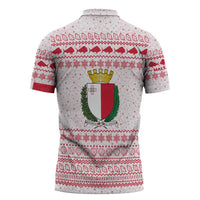 Malta Christmas Zipper Polo Shirt with Santa Driving Vintage Bus Malta Flag and Red White Festive Pattern Design - Wonder Print Shop