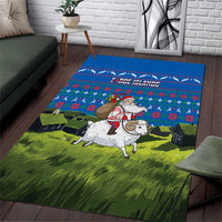Faroe Islands Christmas Area Rug with Santa Riding Sheep Grass Roof Houses and Blue Nordic Pattern Design - Wonder Print Shop