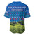 Faroe Islands Christmas Baseball Jersey with Santa Riding Sheep Grass Roof Houses and Blue Nordic Pattern Design - Wonder Print Shop