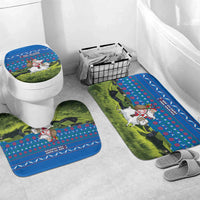 Faroe Islands Christmas Bathroom Set with Santa Riding Sheep Grass Roof Houses and Blue Nordic Pattern Design - Wonder Print Shop