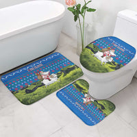 Faroe Islands Christmas Bathroom Set with Santa Riding Sheep Grass Roof Houses and Blue Nordic Pattern Design - Wonder Print Shop