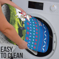 Faroe Islands Christmas Bathroom Set with Santa Riding Sheep Grass Roof Houses and Blue Nordic Pattern Design - Wonder Print Shop