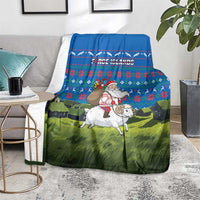 Faroe Islands Christmas Blanket with Santa Riding Sheep Grass Roof Houses and Blue Nordic Pattern Design - Wonder Print Shop