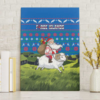 Faroe Islands Christmas Canvas Wall Art with Santa Riding Sheep Grass Roof Houses and Blue Nordic Pattern Design - Wonder Print Shop