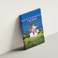 Faroe Islands Christmas Canvas Wall Art with Santa Riding Sheep Grass Roof Houses and Blue Nordic Pattern Design - Wonder Print Shop