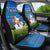 Faroe Islands Christmas Car Seat Cover with Santa Riding Sheep Grass Roof Houses and Blue Nordic Pattern Design - Wonder Print Shop