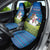 Faroe Islands Christmas Car Seat Cover with Santa Riding Sheep Grass Roof Houses and Blue Nordic Pattern Design - Wonder Print Shop