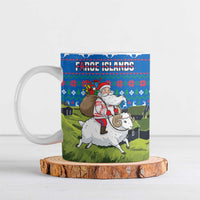 Faroe Islands Christmas Ceramic Mug with Santa Riding Sheep Grass Roof Houses and Blue Nordic Pattern Design - Wonder Print Shop