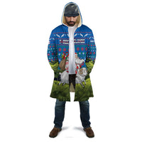 Faroe Islands Christmas Cloak with Santa Riding Sheep Grass Roof Houses and Blue Nordic Pattern Design - Wonder Print Shop