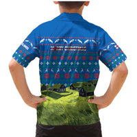 Faroe Islands Christmas Family Matching Mermaid Dress and Hawaiian Shirt with Santa Riding Sheep Grass Roof Houses and Blue Nordic Pattern Design - Wonder Print Shop