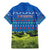 Faroe Islands Christmas Family Matching Mermaid Dress and Hawaiian Shirt with Santa Riding Sheep Grass Roof Houses and Blue Nordic Pattern Design - Wonder Print Shop