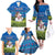 Faroe Islands Christmas Family Matching Off The Shoulder Long Sleeve Dress and Hawaiian Shirt with Santa Riding Sheep Grass Roof Houses and Blue Nordic Pattern Design - Wonder Print Shop