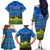 Faroe Islands Christmas Family Matching Off The Shoulder Long Sleeve Dress and Hawaiian Shirt with Santa Riding Sheep Grass Roof Houses and Blue Nordic Pattern Design - Wonder Print Shop