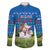 Faroe Islands Christmas Family Matching Off The Shoulder Long Sleeve Dress and Hawaiian Shirt with Santa Riding Sheep Grass Roof Houses and Blue Nordic Pattern Design - Wonder Print Shop