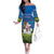 Faroe Islands Christmas Family Matching Off The Shoulder Long Sleeve Dress and Hawaiian Shirt with Santa Riding Sheep Grass Roof Houses and Blue Nordic Pattern Design - Wonder Print Shop