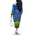 Faroe Islands Christmas Family Matching Off The Shoulder Long Sleeve Dress and Hawaiian Shirt with Santa Riding Sheep Grass Roof Houses and Blue Nordic Pattern Design - Wonder Print Shop