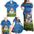Faroe Islands Christmas Family Matching Off Shoulder Maxi Dress and Hawaiian Shirt with Santa Riding Sheep Grass Roof Houses and Blue Nordic Pattern Design - Wonder Print Shop