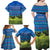 Faroe Islands Christmas Family Matching Off Shoulder Maxi Dress and Hawaiian Shirt with Santa Riding Sheep Grass Roof Houses and Blue Nordic Pattern Design - Wonder Print Shop