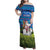 Faroe Islands Christmas Family Matching Off Shoulder Maxi Dress and Hawaiian Shirt with Santa Riding Sheep Grass Roof Houses and Blue Nordic Pattern Design - Wonder Print Shop