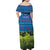Faroe Islands Christmas Family Matching Off Shoulder Maxi Dress and Hawaiian Shirt with Santa Riding Sheep Grass Roof Houses and Blue Nordic Pattern Design - Wonder Print Shop