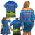 Faroe Islands Christmas Family Matching Off Shoulder Short Dress and Hawaiian Shirt with Santa Riding Sheep Grass Roof Houses and Blue Nordic Pattern Design - Wonder Print Shop
