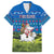 Faroe Islands Christmas Family Matching Off Shoulder Short Dress and Hawaiian Shirt with Santa Riding Sheep Grass Roof Houses and Blue Nordic Pattern Design - Wonder Print Shop
