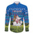 Faroe Islands Christmas Family Matching Off Shoulder Short Dress and Hawaiian Shirt with Santa Riding Sheep Grass Roof Houses and Blue Nordic Pattern Design - Wonder Print Shop