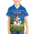 Faroe Islands Christmas Family Matching Off Shoulder Short Dress and Hawaiian Shirt with Santa Riding Sheep Grass Roof Houses and Blue Nordic Pattern Design - Wonder Print Shop