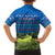 Faroe Islands Christmas Family Matching Short Sleeve Bodycon Dress and Hawaiian Shirt with Santa Riding Sheep Grass Roof Houses and Blue Nordic Pattern Design - Wonder Print Shop