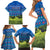 Faroe Islands Christmas Family Matching Short Sleeve Bodycon Dress and Hawaiian Shirt with Santa Riding Sheep Grass Roof Houses and Blue Nordic Pattern Design - Wonder Print Shop