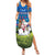 Faroe Islands Christmas Family Matching Summer Maxi Dress and Hawaiian Shirt with Santa Riding Sheep Grass Roof Houses and Blue Nordic Pattern Design - Wonder Print Shop