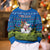 Faroe Islands Christmas Kid Ugly Christmas Sweater with Santa Riding Sheep Grass Roof Houses and Blue Nordic Pattern Design - Wonder Print Shop